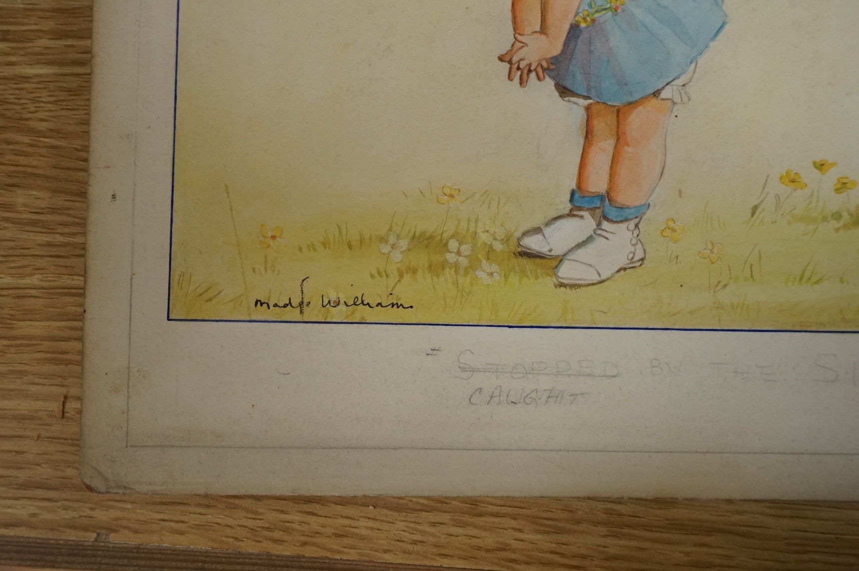 Madge Williams (1902-1986), a set of six original watercolours for children's postcard artworks, WWII examples to include The Home Guard, Caught by the Siren and But you said - Fall In, some signed with inscriptions, unf